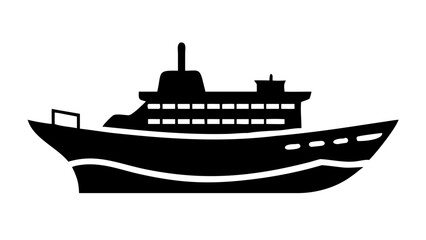 Obraz premium Illustration of a black silhouette cruise ship with multiple decks and a visible smokestack design