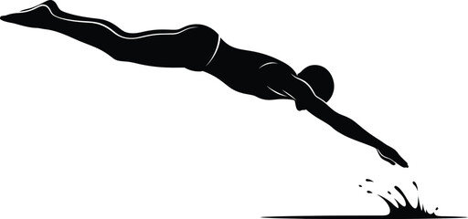 Vector art of silhouette of a man diving into the water, a dynamic image capturing the essence of swimming, sport, and healthy lifestyle in a minimalist design