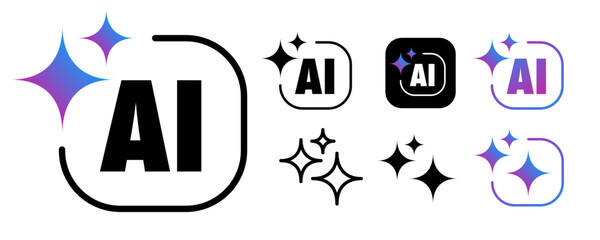 Generate AI icon collection with sparkle trendy style. Machine learning technology, artificial intelligence button for ui ux element, app, website vector