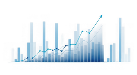 Ai generated image of blue financial graph with upward trend isolated on transparent background