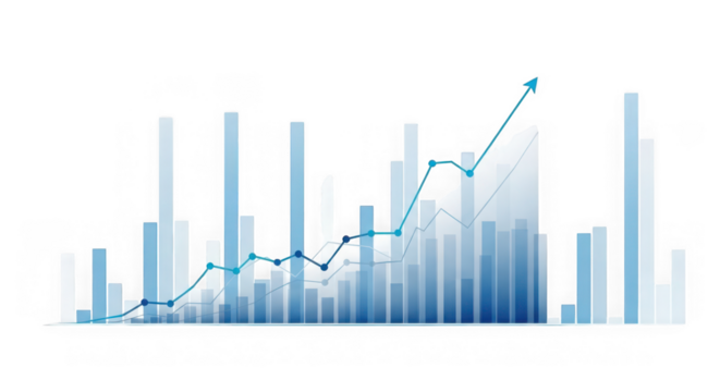 Ai generated image of blue financial graph with upward trend isolated on transparent background - Powered by Adobe