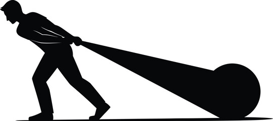 Vector art of silhouette of a man pulling a heavy burden, representing struggle, effort, and challenge