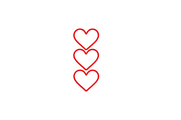 Three red pixelated hearts vertically stacked on a black background.  Each heart has a slightly thicker, outlined pixelated border