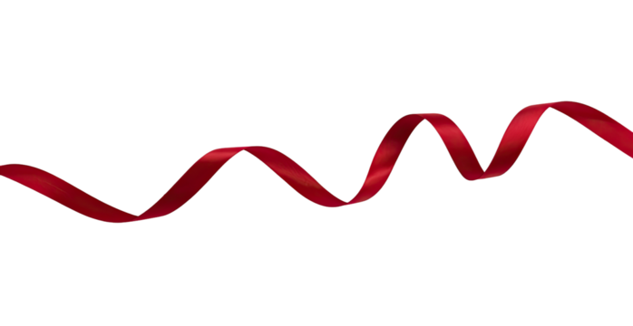 Red ribbon, in a wavy, elegant form, against a black background.  The ribbon's texture is smooth and glossy
