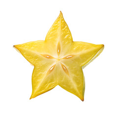 Single star fruit slice on black background carambola