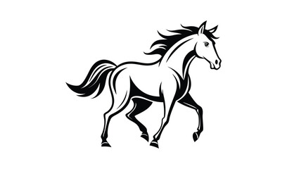 Elegant black and white illustration of a galloping horse in motion
