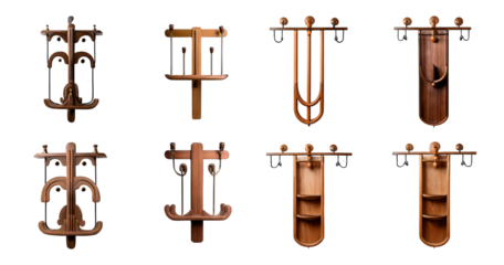 Wooden Wall Hooks in Various Designs for Home Organization, PNG bundle collection, Isolated on Transparent Background