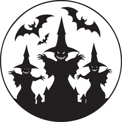 Fototapeta premium Spooky Witches Silhouette Circle Design for Halloween