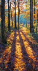Autumn forest path bathed in sunlight (1)