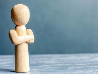 Wooden Figure with Arms Crossed Business Concept