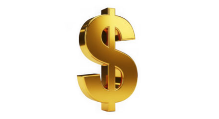 Ai generated image of golden dollar sign isolated on transparent background