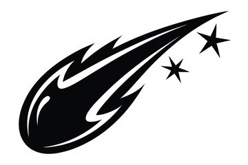Stylized Black Shooting Star with Flames and Two Stars Icon Symbol © pipp99