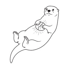 Chubby Otter Line Art – Otter Vector Illustration Detailed Drawing with Rounded Face and Body – Otter Drawing – Line Art Drawing of Otter – Otter Icon

