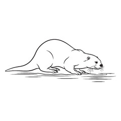 Swimming Otter Line Art – Otter Vector Smooth Outline Drawing with Characteristic Slender Body – Otter Drawing – Black Vector of Otter – Otter Outline

