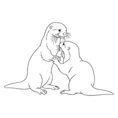 Giant Otter Line Art – Otter Vector Premium Drawing with Defined Fur Shape – Otter Drawing – Black Vector of Otter – Otter Outline

