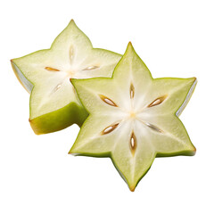 Two star apple slices on black background carambola