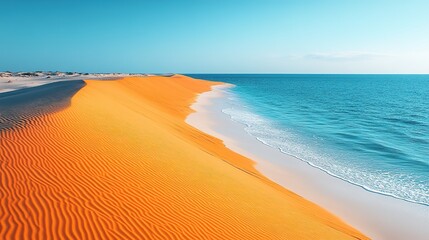 Stunning Orange Sand Dunes by Turquoise Ocean: Coastal Desert Landscape for Travel, Design, and Nature Projects