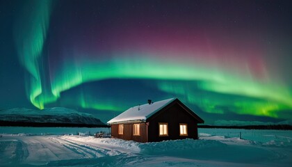 Beautiful scenery of aurora borealis in the night sky of tromso lofoten islands, norway
4