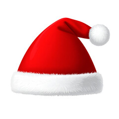 Angled Santa Hat with Flopped Tip and Soft Fabric Fold, Isometric Style, Transparent Background