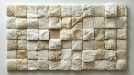 Beige and White Fur Tiles Wall Art: Modern Decor for Home and Office