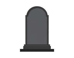 Minimalist tombstone rendering set against a stark white background and somber tone
