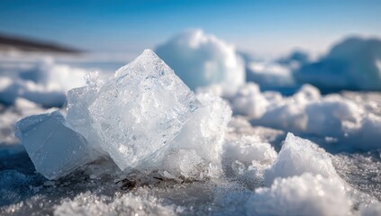 Closeup Ice Crystals On Snowy Frozen Lake