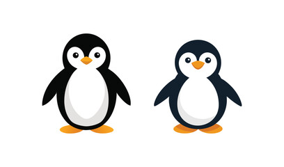 Naklejka premium Two cute cartoon penguins standing side by side on a white background