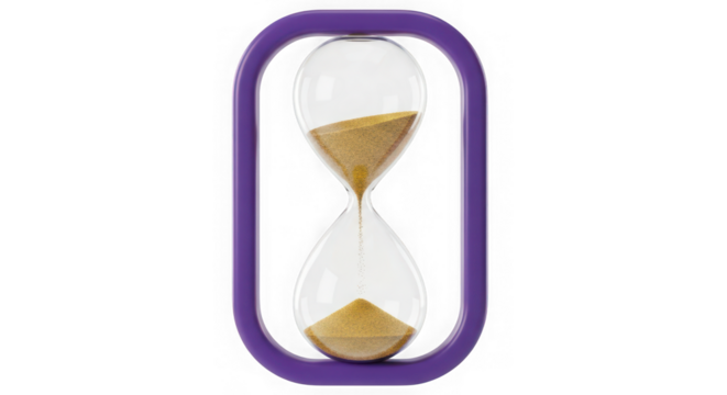 Ai generated image of purple hourglass timer with sand isolated on transparent background