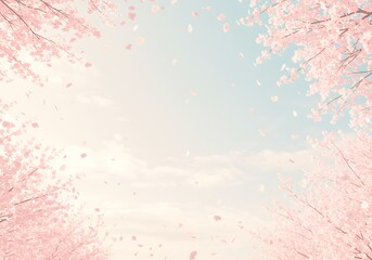 Pink Blossom Dream: Soft Pastel Sky & Falling Petals