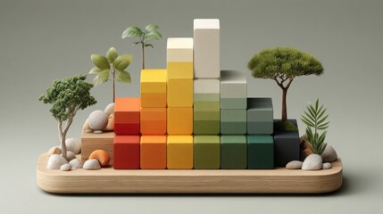Wooden block with various colored blocks illustrating sustainability score matrix concept for evaluation and assessment