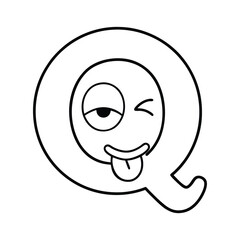 Obraz premium Cartoon letter Q with playful expression and wink in funny alphabet face design style