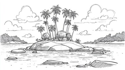 Hand-drawn illustration of a tropical island.