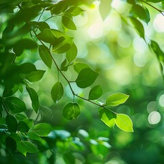 Close up of green leaves with sunlight in the morning. Nature background