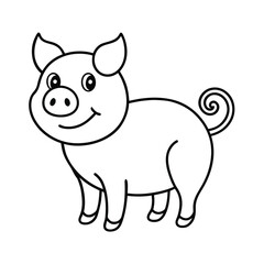 Obraz premium Pig with curly tail and cartoon face in clean outlined style farm animal character design