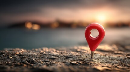 Red pin placed on beach representing task load map icon concept and abstract workload diagram representation