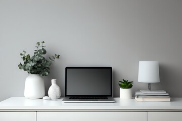 Fototapeta premium Minimalist Digital Workspace with White Desk