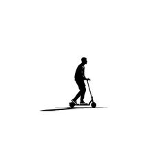 Naklejka premium Minimalist Kick Scooter Rider Silhouette – Side View Flat Design – Black on White for Mockups