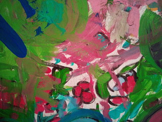 Smearing paint on the wall. Children learn to paint with oil paints. Background for design.