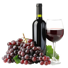 Still life of red wine, grapes, and bottle