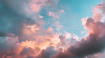 Obraz premium Airy Pastel Sky with Soft Clouds and Natural Lighting at Dusk