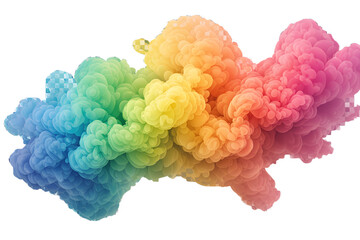 Vibrant multicolored smoke cloud swirling in rainbow shades, isolated on a transparent background. The dynamic motion of the soft smoke creates a dreamy, artistic atmosphere. Ideal for creative design