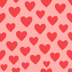Red Hearts Seamless Pattern on Pink Background - Love and Valentine's Day Theme