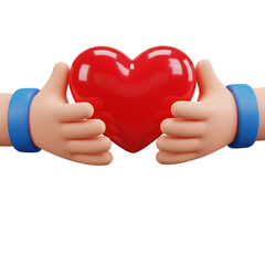 Two cartoon hands gently cradle a vibrant red heart against a stark black background