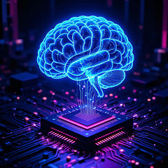 Glowing Brain Connected to Computer Processor Concept
