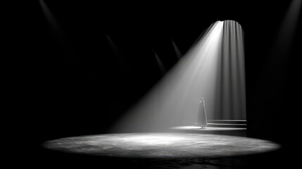 Obraz premium Dramatic Spotlight on Stage with Figure and Black Background