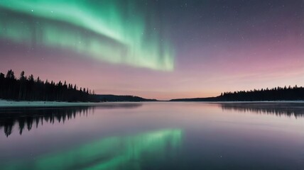 Ethereal Northern Lights Over Tranquil Water in Soft Colors