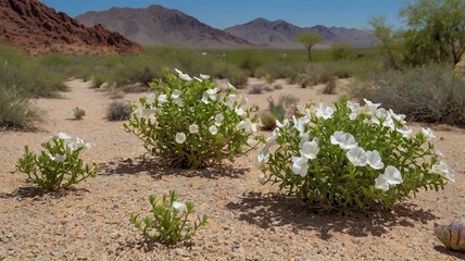 Serene Arid Scene Featuring White-Flowering Native Plants - 10