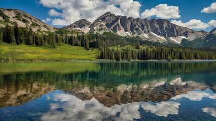 Naklejka premium Serene Summer Landscape with Mirror-Like Water - 8