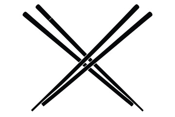 Intersecting Pair of Black Wooden Chopsticks for Asian Cuisine and Eating Utensils