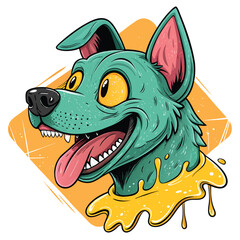Happy teal dog with yellow collar isolated on white background